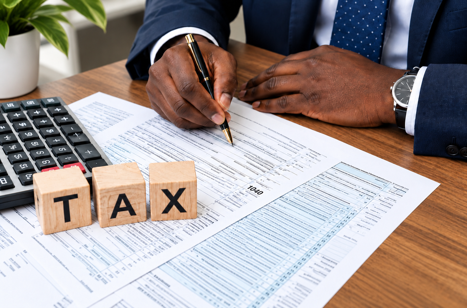 Professional completing tax compliance documents